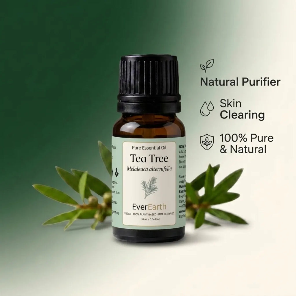 Tea Tree essential oil benefits: natural purifier, skin clearing, 100% pure and natural