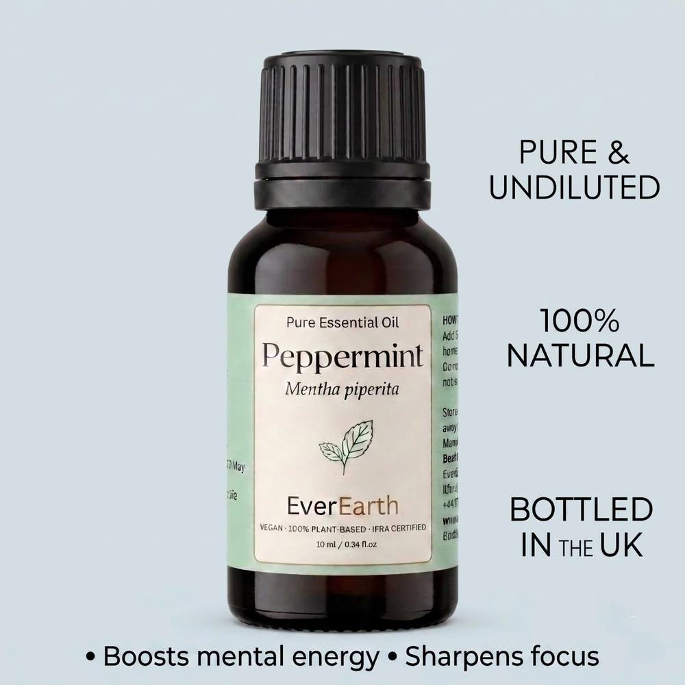 EverEarth Peppermint essential oil, pure and undiluted, 100 percent natural, bottled in the UK