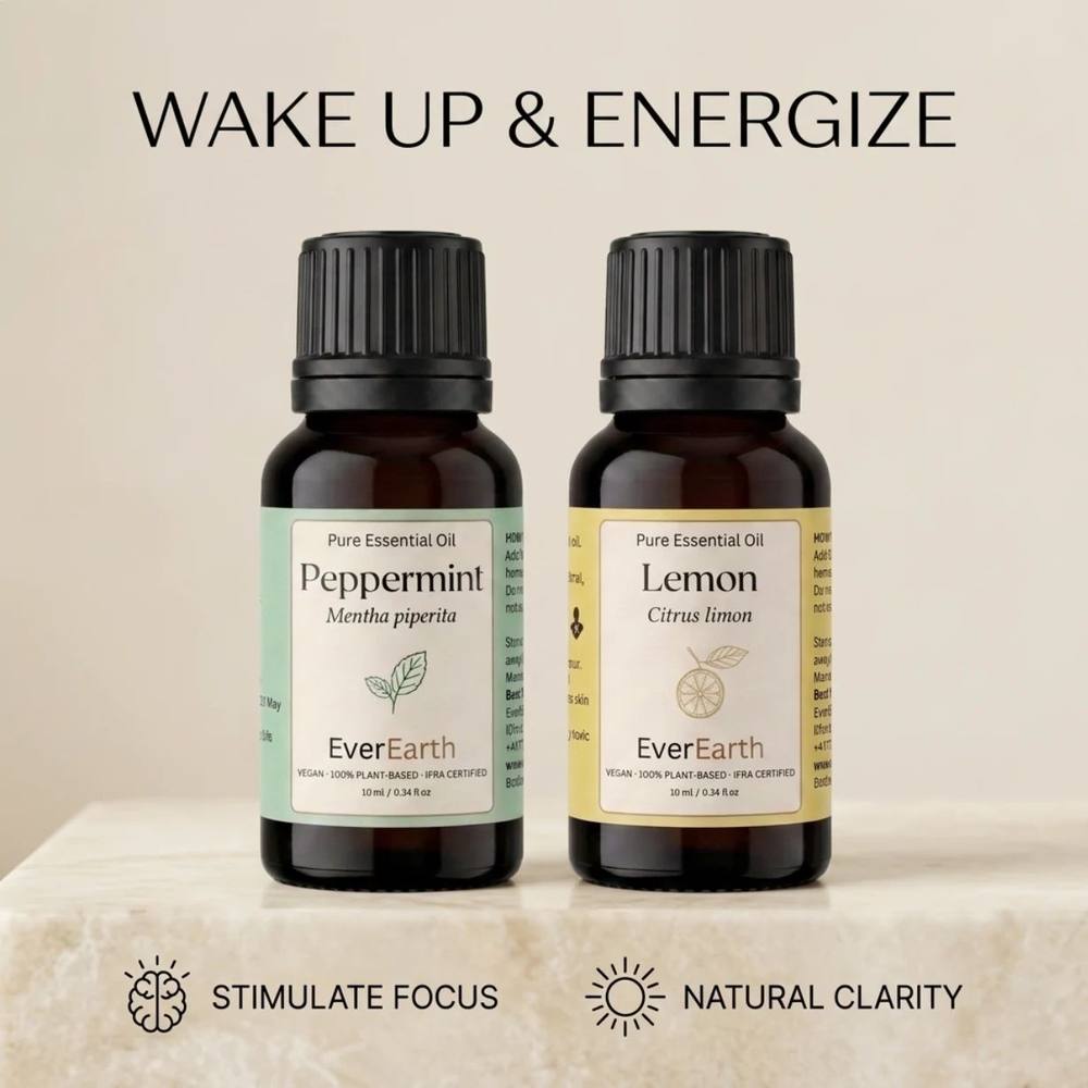 EverEarth Morning Duo, Peppermint and Lemon on stone, wake up and energize
