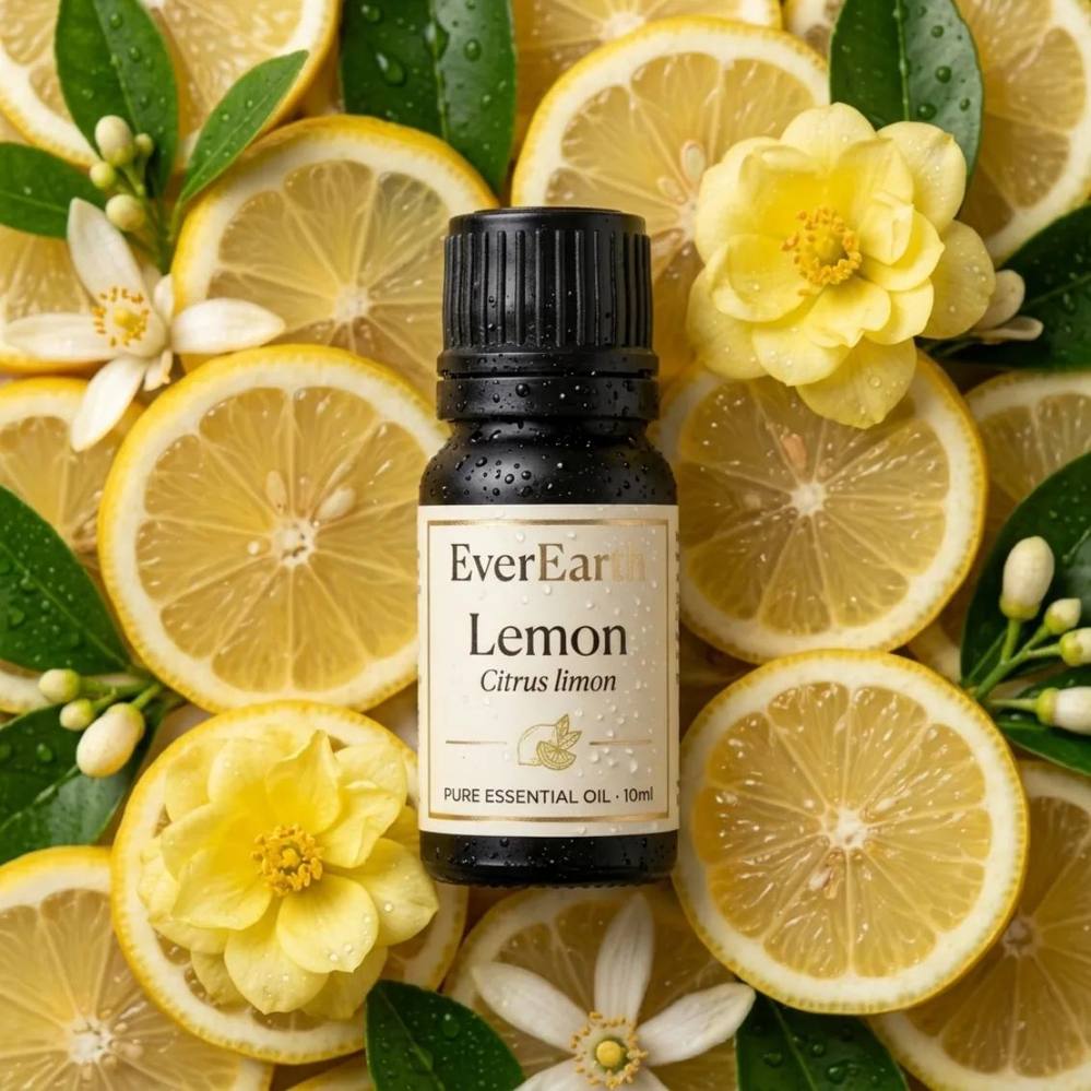 EverEarth Lemon bottle surrounded by fresh lemon slices and blossoms