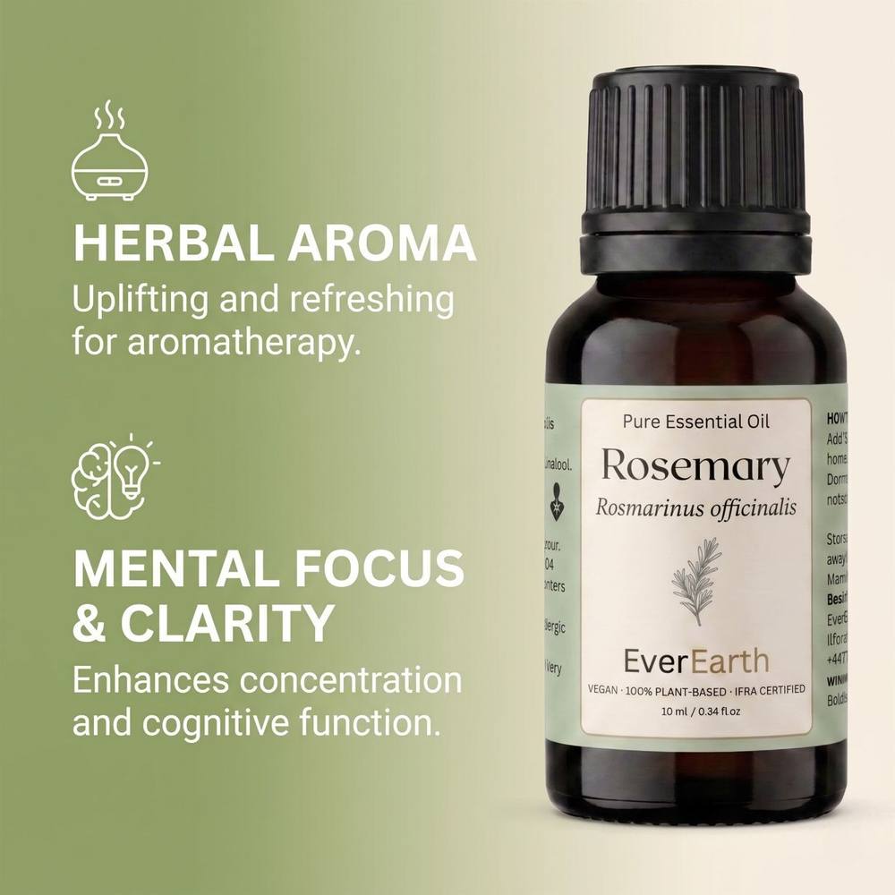 EverEarth Rosemary essential oil, herbal aroma with focus and clarity
