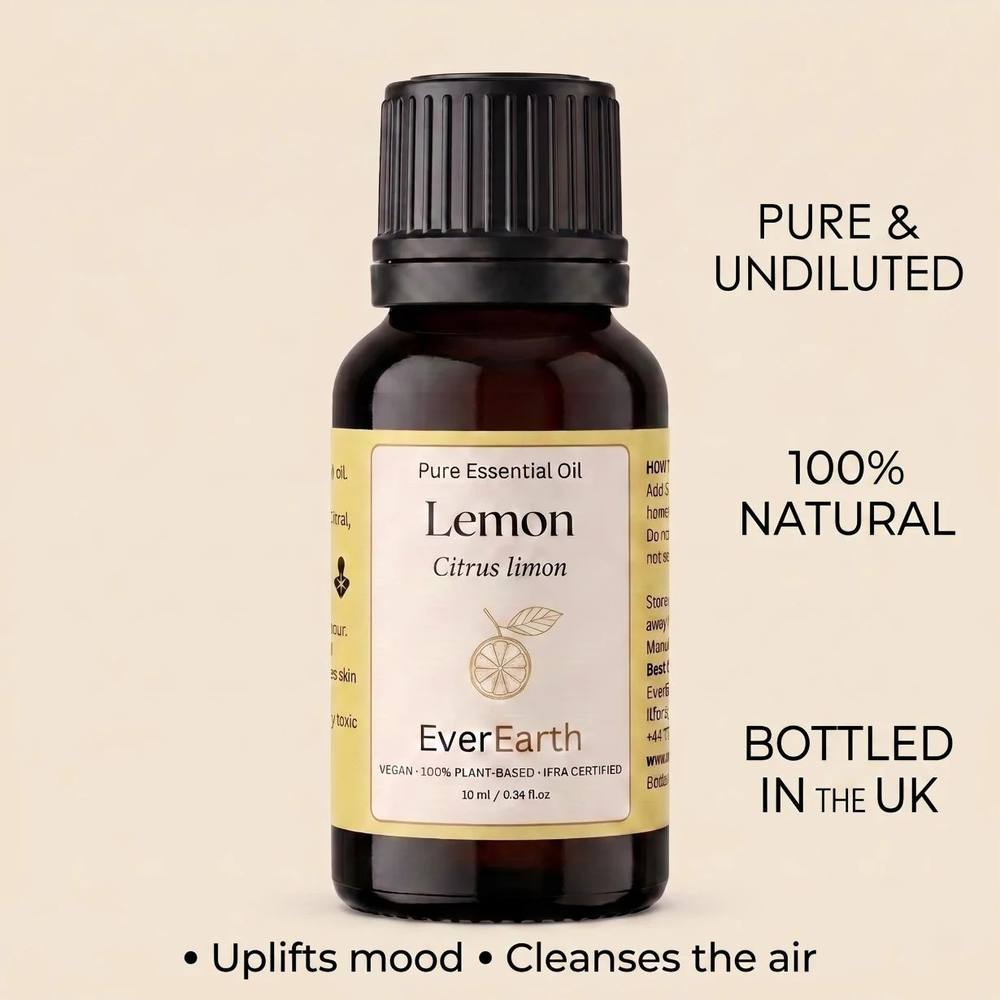 EverEarth Lemon essential oil, pure and undiluted, 100 percent natural, bottled in the UK