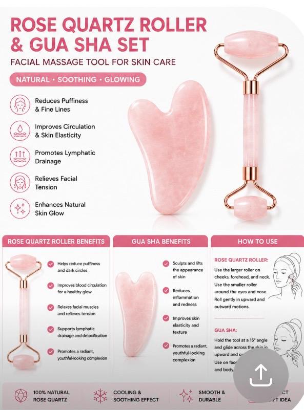 EverEarth Rose Quartz Roller & Gua Sha Set
