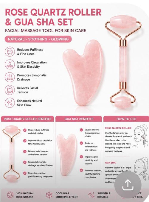 EverEarth Rose Quartz Roller & Gua Sha Set