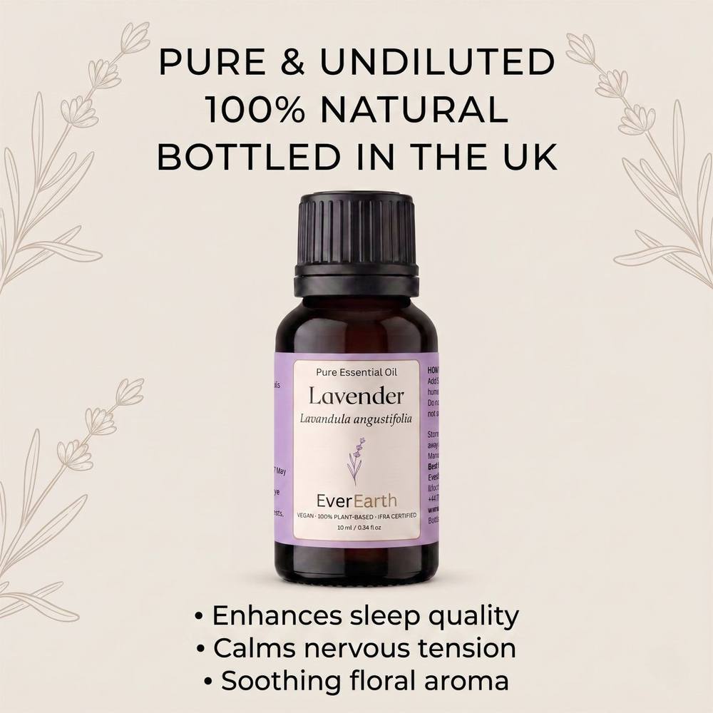 EverEarth Lavender essential oil, pure and undiluted, 100 percent natural, bottled in the UK