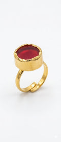 House of Rivit Irregular Gold Cuff Ring with Deep Red Stone