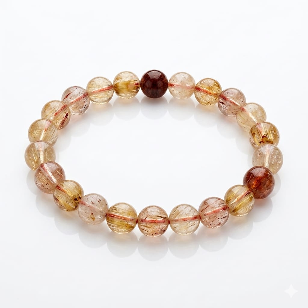 House of Rivit Premium Rutilated & Red Phantom Quartz Bracelet – Abundance Mala