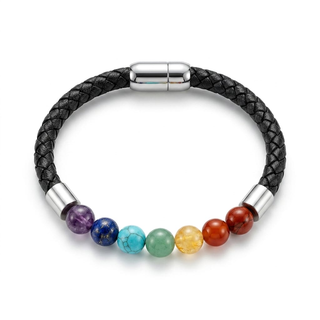 House of Rivit Executive Braided Leather 7 Chakra Alignment Bracelet