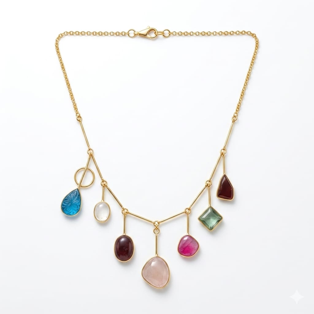 The Solis Multi-Gemstone Linear Drop Necklace