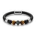 House of Rivit Executive Leather Grounding Bracelet – Tiger's Eye & Black Onyx