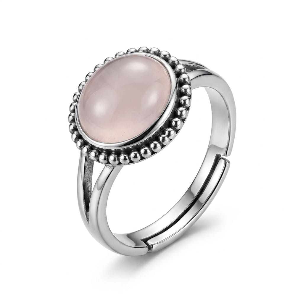 House of Rivit Rose Quartz Statement Ring – Emotional Peace & Self-Care