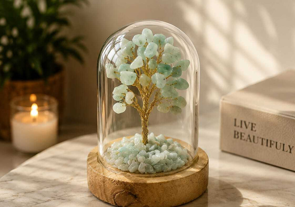 House of Rivit Amazonite Crystal Gem Tree in Glass Dome