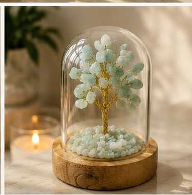 House of Rivit Amazonite Crystal Gem Tree in Glass Dome