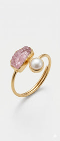 House of Rivit Raw Pink Stone & Pearl Open Bracelet
