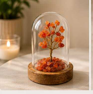 House of Rivit Carnelian Crystal Gem Tree in Glass Dome