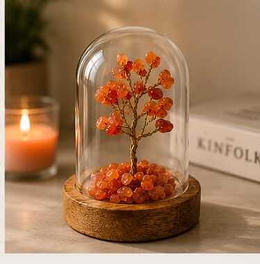 House of Rivit Carnelian Crystal Gem Tree in Glass Dome