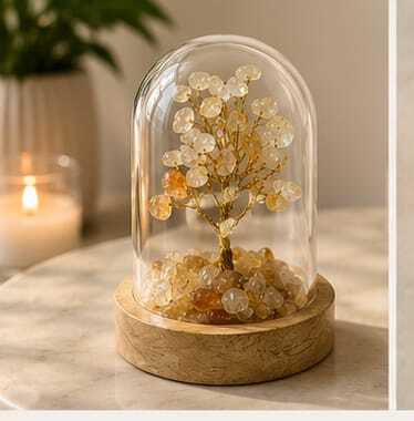 House of Rivit Citrine Crystal Gem Tree in Glass Dome