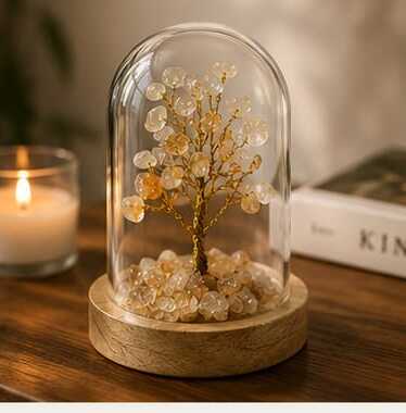House of Rivit Citrine Crystal Gem Tree in Glass Dome