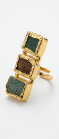 House of Rivit Triple Square Stone Gold Cuff Ring – Green & Wood