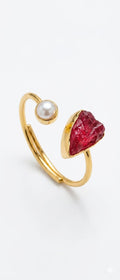 House of Rivit Raw Red Stone & Pearl Open Bracelet