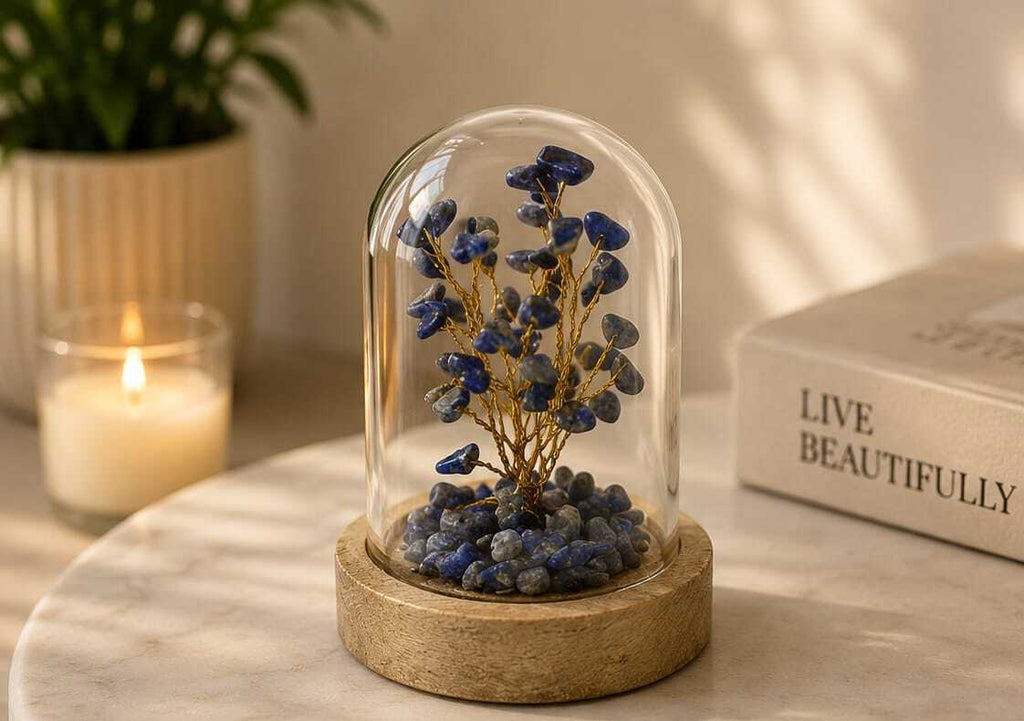 House of Rivit Lapis Lazuli Crystal Gem Tree in Glass Dome