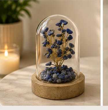 House of Rivit Lapis Lazuli Crystal Gem Tree in Glass Dome