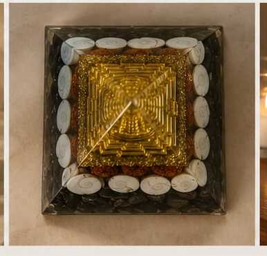 House of Rivit Shree Yantra Orgone Pyramid with Rudraksha & Gomti Chakra