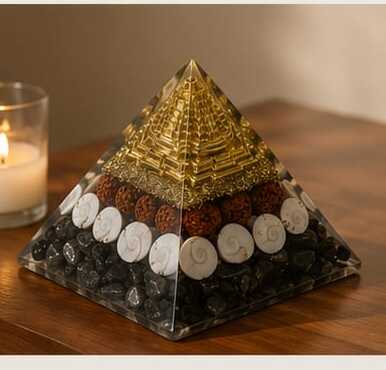 House of Rivit Shree Yantra Orgone Pyramid with Rudraksha & Gomti Chakra