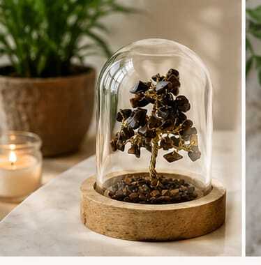 House of Rivit Tiger Eye Crystal Gem Tree in Glass Dome
