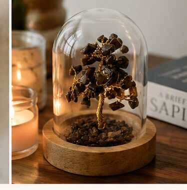 House of Rivit Tiger Eye Crystal Gem Tree in Glass Dome
